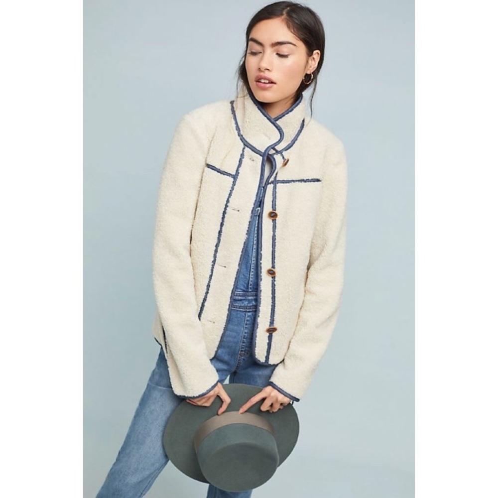 NWT Anthropologie Piped Sherpa Jacket - Picture 3 of 4